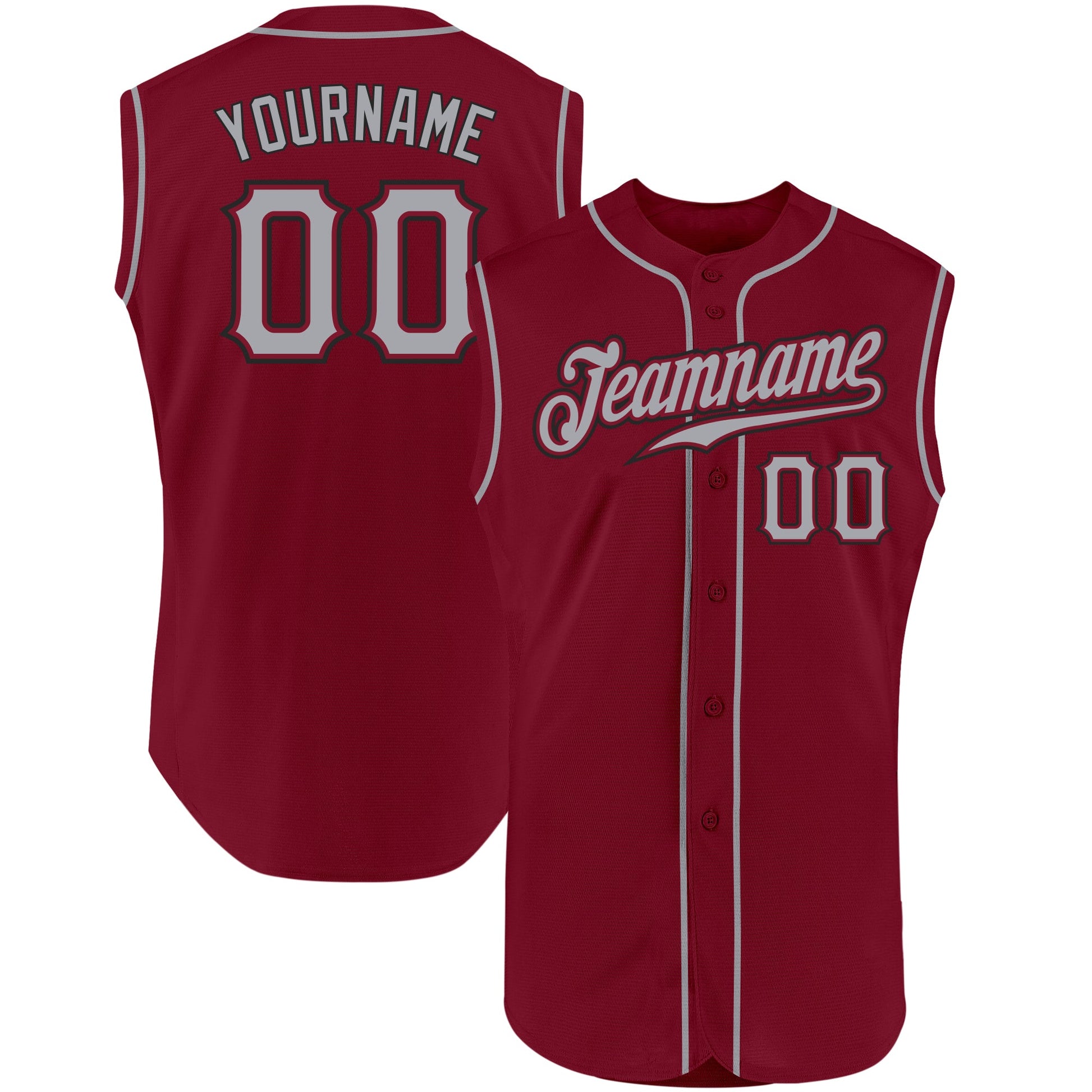Custom Crimson Gray-Black Authentic Sleeveless Baseball Jersey - Sky-Custom