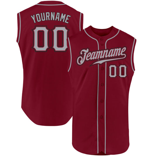 Custom Crimson Gray-Black Authentic Sleeveless Baseball Jersey - Sky-Custom
