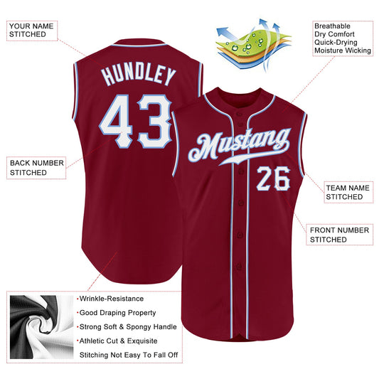 Custom Crimson White-Light Blue Authentic Sleeveless Baseball Jersey - Sky-Custom