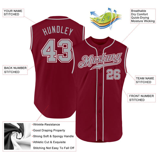 Custom Crimson Gray-White Authentic Sleeveless Baseball Jersey - Sky-Custom