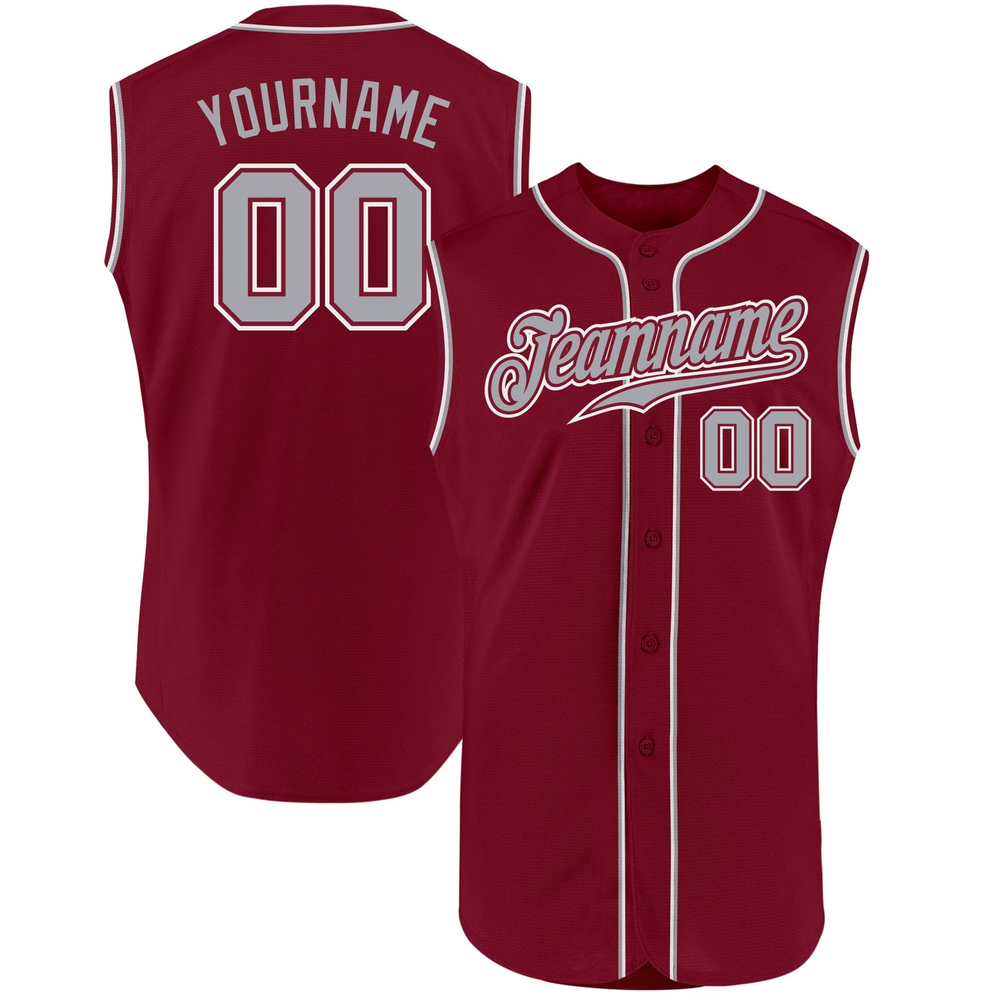 Custom Crimson Gray-White Authentic Sleeveless Baseball Jersey - Sky-Custom