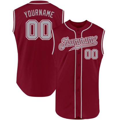 Custom Crimson Gray-White Authentic Sleeveless Baseball Jersey - Sky-Custom