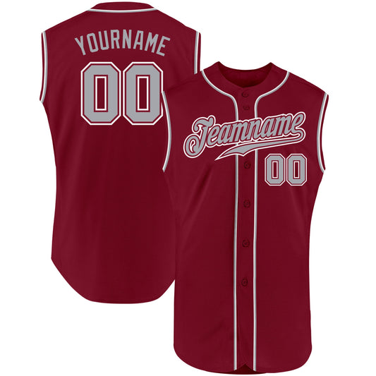 Custom Crimson Gray-White Authentic Sleeveless Baseball Jersey - Sky-Custom