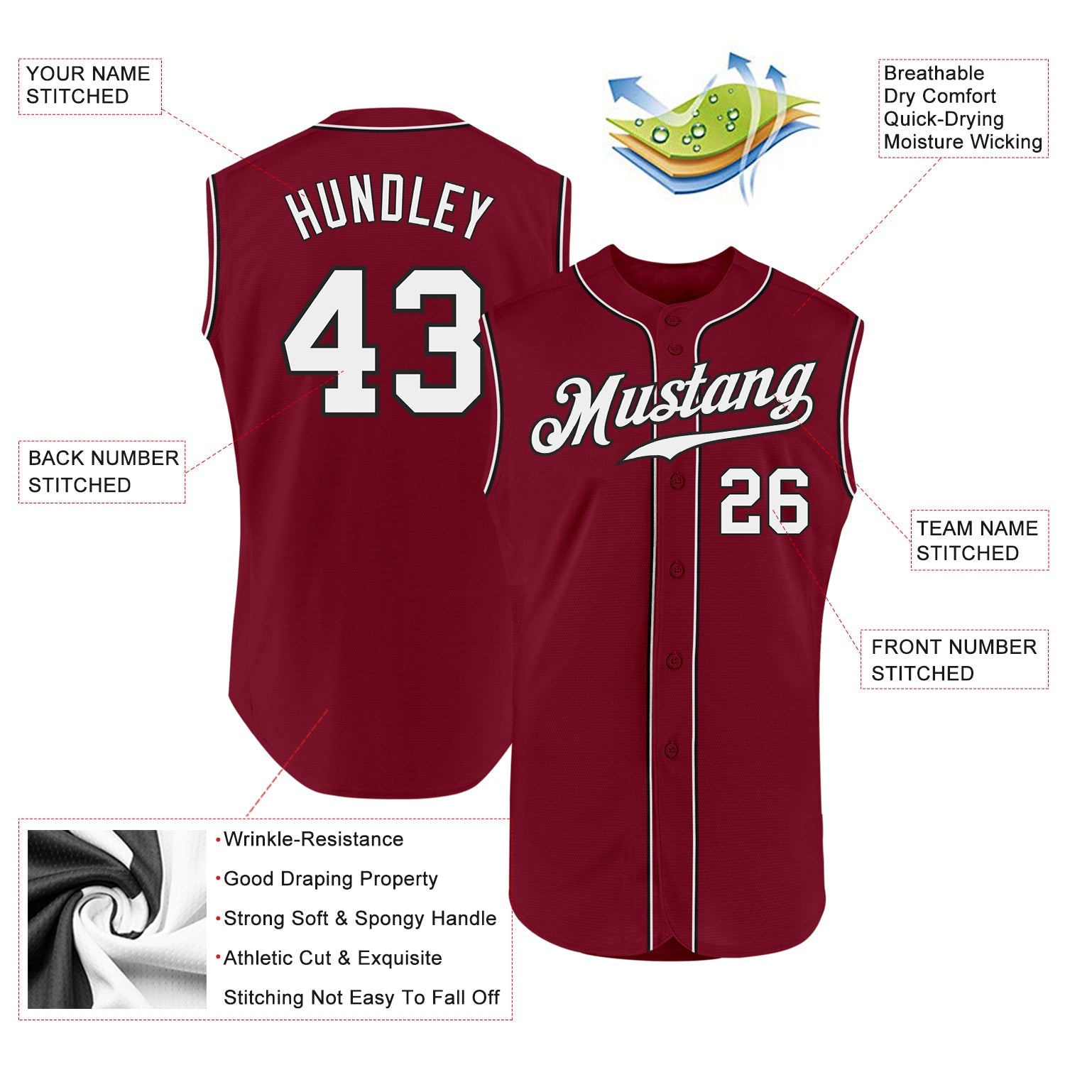 Custom Crimson White-Black Authentic Sleeveless Baseball Jersey - Sky-Custom