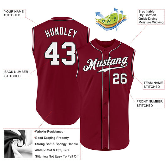 Custom Crimson White-Black Authentic Sleeveless Baseball Jersey - Sky-Custom