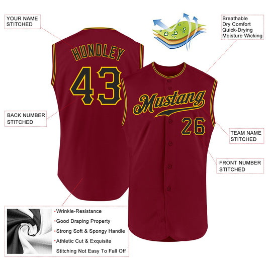Custom Crimson Black-Gold Authentic Sleeveless Baseball Jersey - Sky-Custom