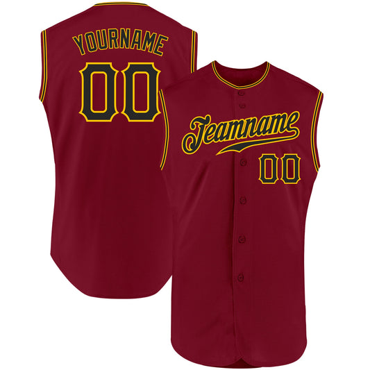 Custom Crimson Black-Gold Authentic Sleeveless Baseball Jersey - Sky-Custom