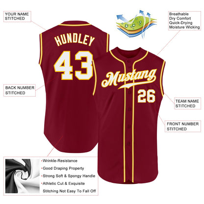 Custom Crimson White-Gold Authentic Sleeveless Baseball Jersey - Sky-Custom