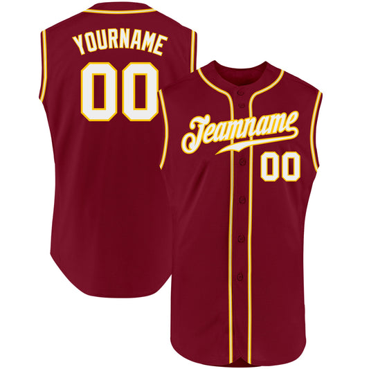 Custom Crimson White-Gold Authentic Sleeveless Baseball Jersey - Sky-Custom