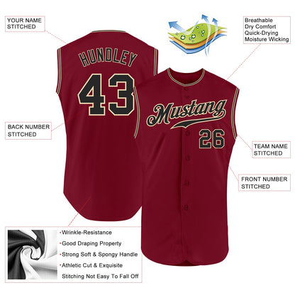 Custom Crimson Black-Cream Authentic Sleeveless Baseball Jersey - Sky-Custom