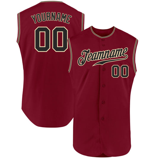 Custom Crimson Black-Cream Authentic Sleeveless Baseball Jersey - Sky-Custom