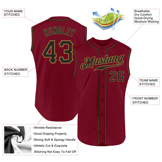 Custom Crimson Black-Old Gold Authentic Sleeveless Baseball Jersey - Sky-Custom
