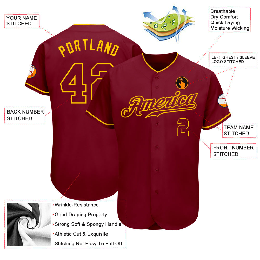 Custom Crimson Crimson-Gold Authentic Baseball Jersey - Sky-Custom