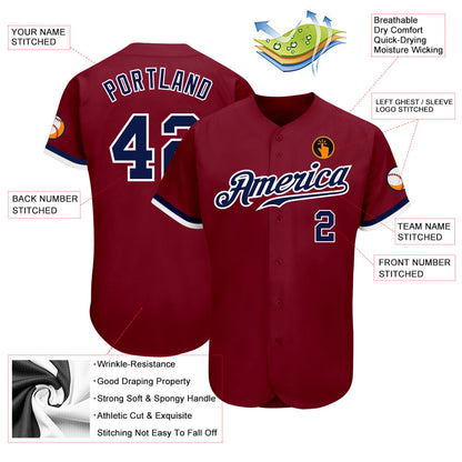 Custom Crimson Navy-White Authentic Baseball Jersey - Sky-Custom