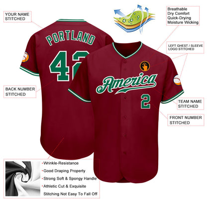 Custom Crimson Kelly Green-White Authentic Baseball Jersey - Sky-Custom