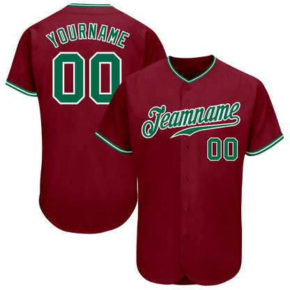 Custom Crimson Kelly Green-White Authentic Baseball Jersey - Sky-Custom