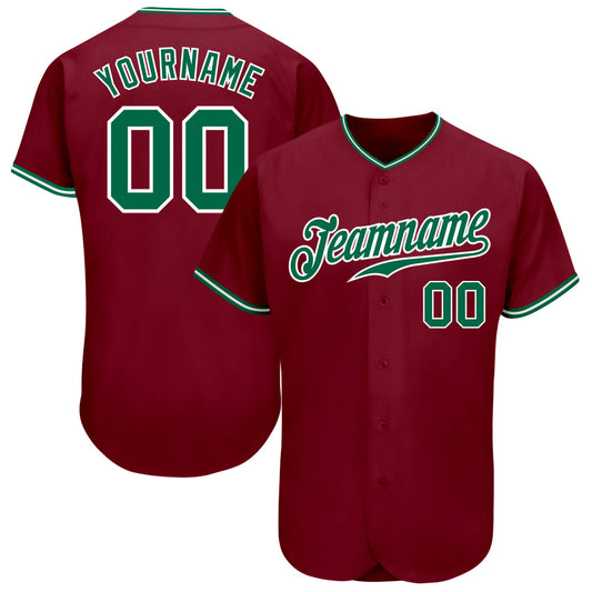 Custom Crimson Kelly Green-White Authentic Baseball Jersey - Sky-Custom
