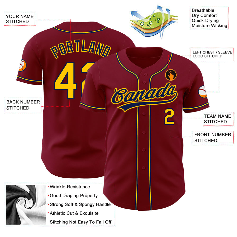Custom Crimson Gold-Navy Authentic Baseball Jersey - Sky-Custom