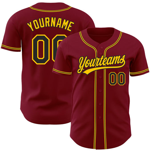 Custom Crimson Black-Gold Authentic Baseball Jersey - Sky-Custom