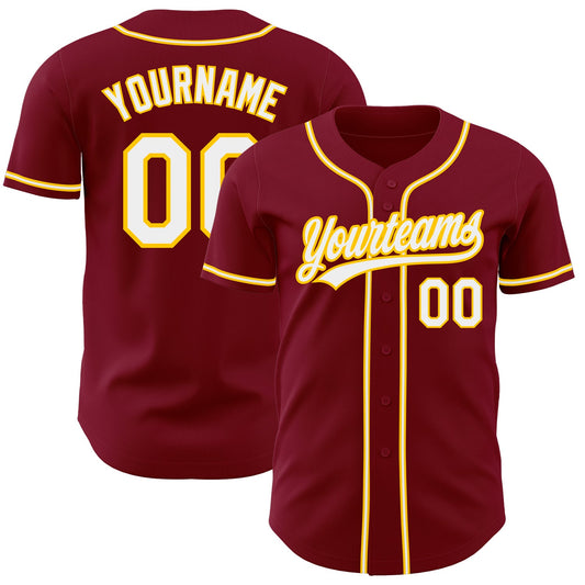 Custom Crimson White-Gold Authentic Baseball Jersey - Sky-Custom
