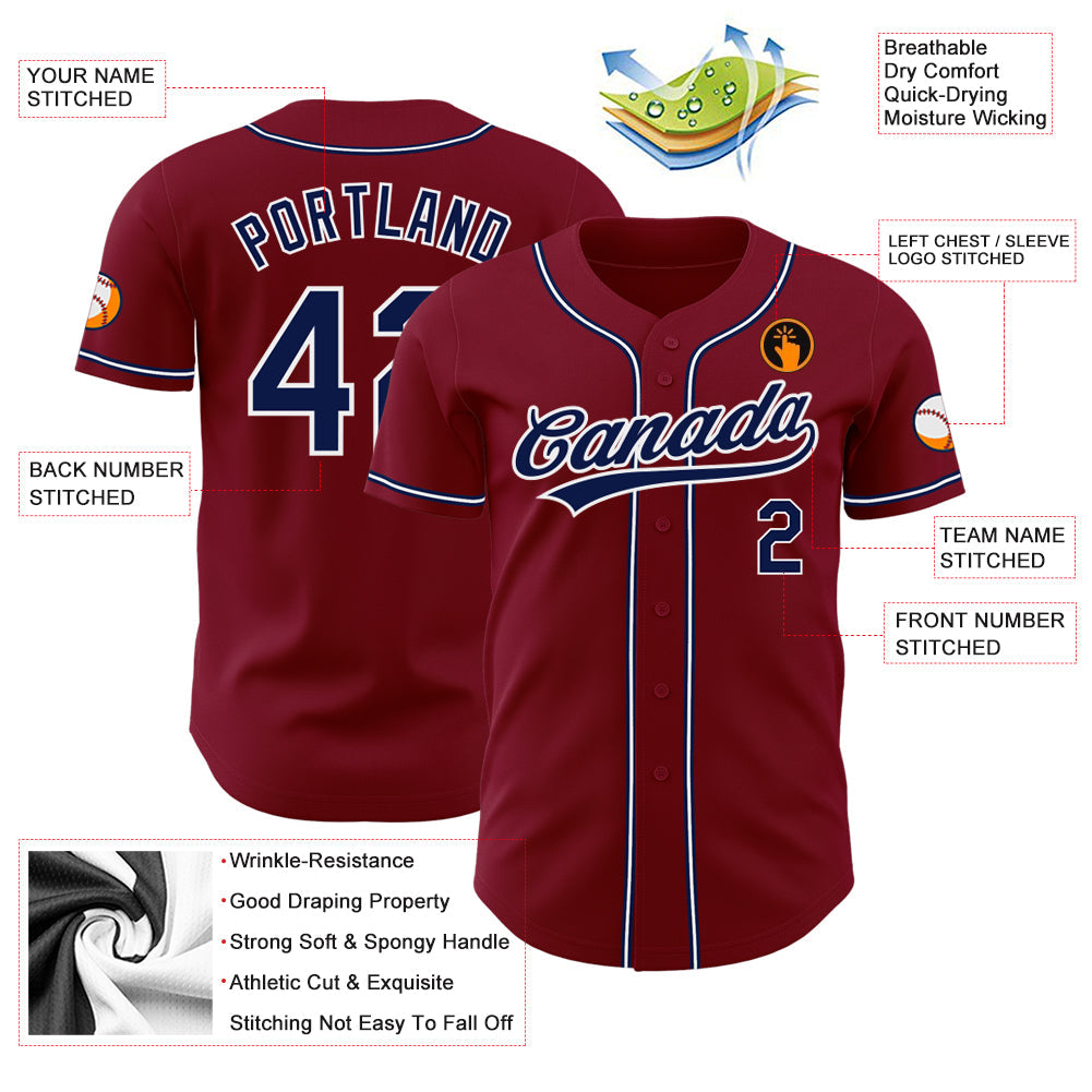 Custom Crimson Navy-White Authentic Baseball Jersey - Sky-Custom