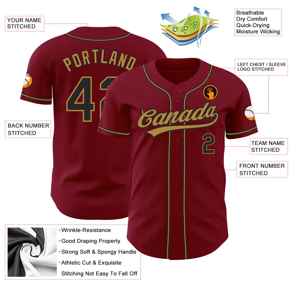 Custom Crimson Black-Old Gold Authentic Baseball Jersey - Sky-Custom
