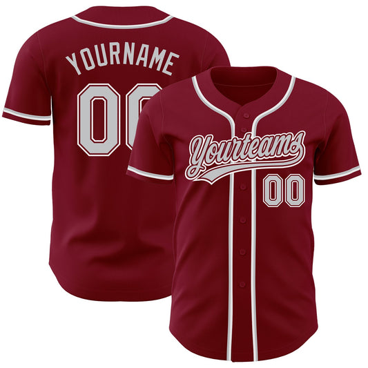 Custom Crimson Gray-White Authentic Baseball Jersey - Sky-Custom