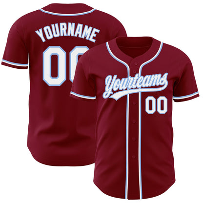 Custom Crimson White-Light Blue Authentic Baseball Jersey - Sky-Custom