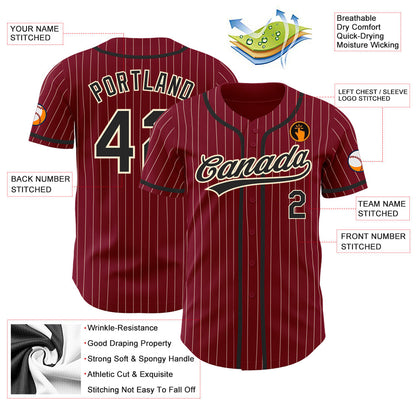 Custom Crimson Cream Pinstripe Black Authentic Baseball Jersey - Sky-Custom