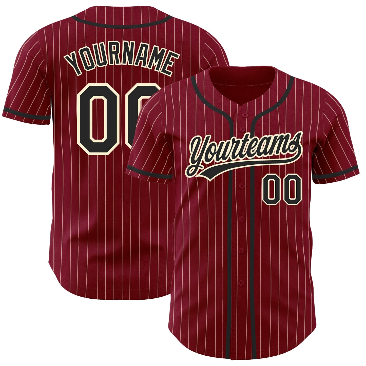 Custom Crimson Cream Pinstripe Black Authentic Baseball Jersey - Sky-Custom
