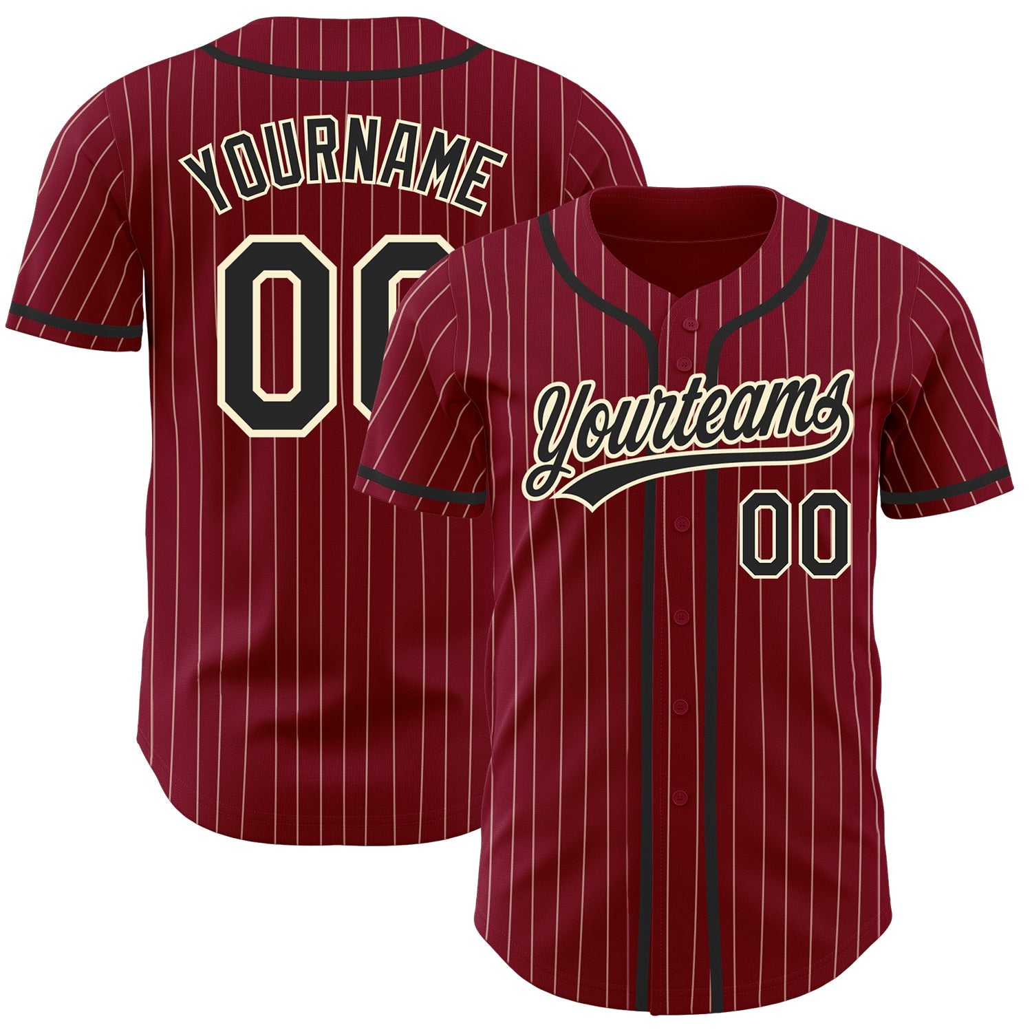 Custom Crimson Cream Pinstripe Black Authentic Baseball Jersey - Sky-Custom