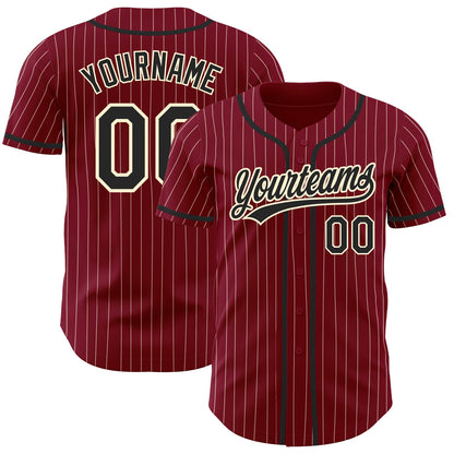 Custom Crimson Cream Pinstripe Black Authentic Baseball Jersey - Sky-Custom