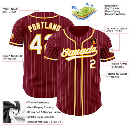 Custom Crimson White Pinstripe White-Gold Authentic Baseball Jersey - Sky-Custom