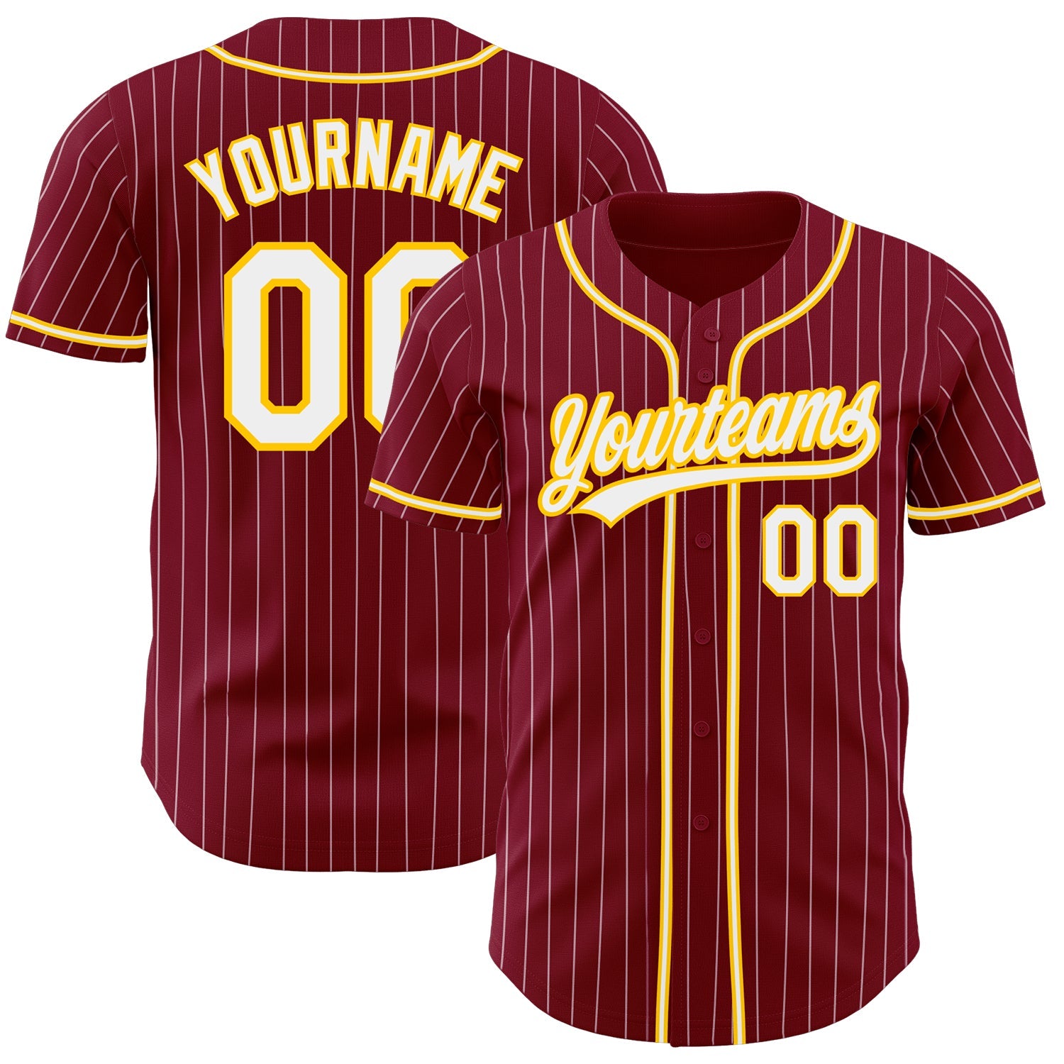 Custom Crimson White Pinstripe White-Gold Authentic Baseball Jersey - Sky-Custom