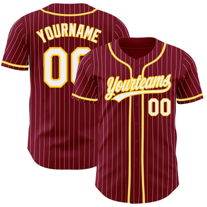 Custom Crimson White Pinstripe White-Gold Authentic Baseball Jersey - Sky-Custom