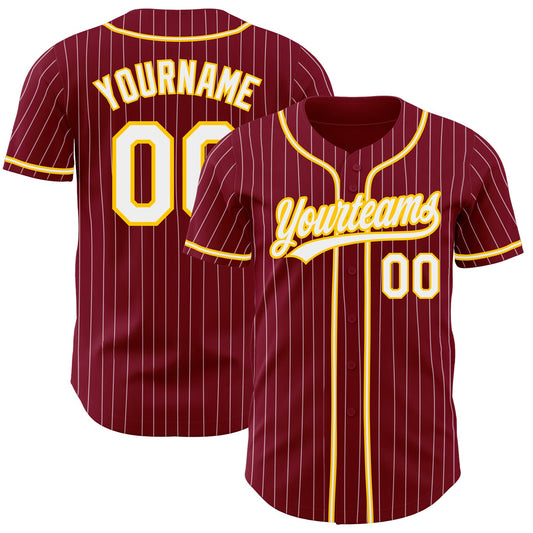 Custom Crimson White Pinstripe White-Gold Authentic Baseball Jersey - Sky-Custom