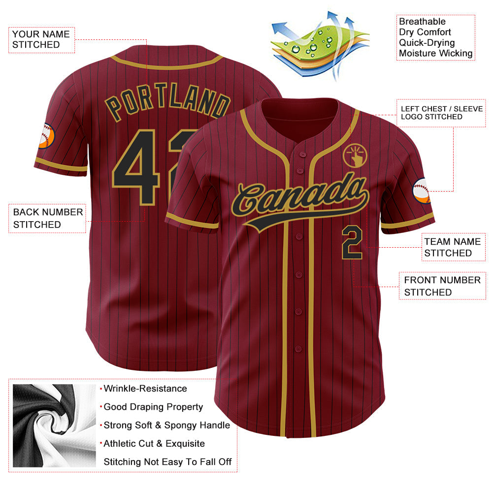 Custom Crimson Black Pinstripe Old Gold Authentic Baseball Jersey - Sky-Custom