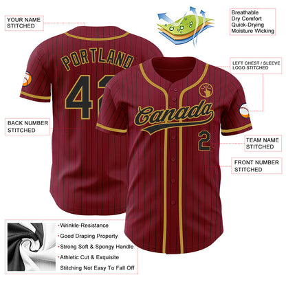 Custom Crimson Black Pinstripe Old Gold Authentic Baseball Jersey - Sky-Custom