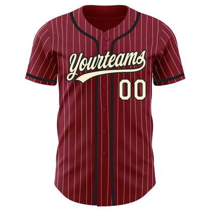 Custom Crimson Cream Pinstripe Black Authentic Baseball Jersey - Sky-Custom