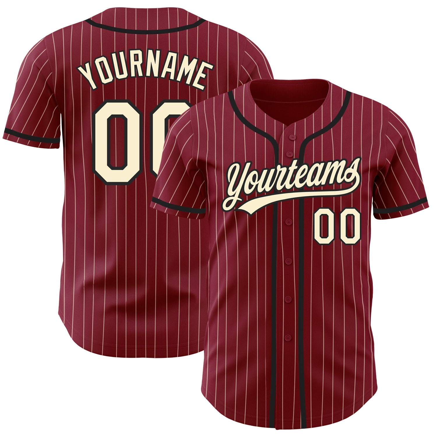 Custom Crimson Cream Pinstripe Black Authentic Baseball Jersey - Sky-Custom