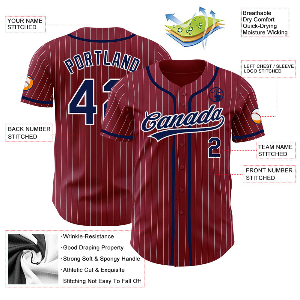 Custom Crimson White Pinstripe Navy Authentic Baseball Jersey - Sky-Custom