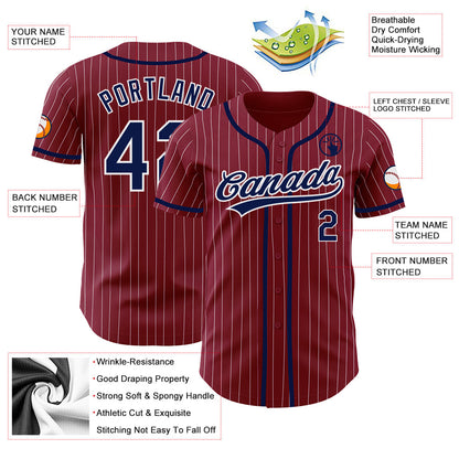 Custom Crimson White Pinstripe Navy Authentic Baseball Jersey - Sky-Custom