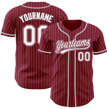 Custom Crimson White Pinstripe Gray Authentic Baseball Jersey - Sky-Custom