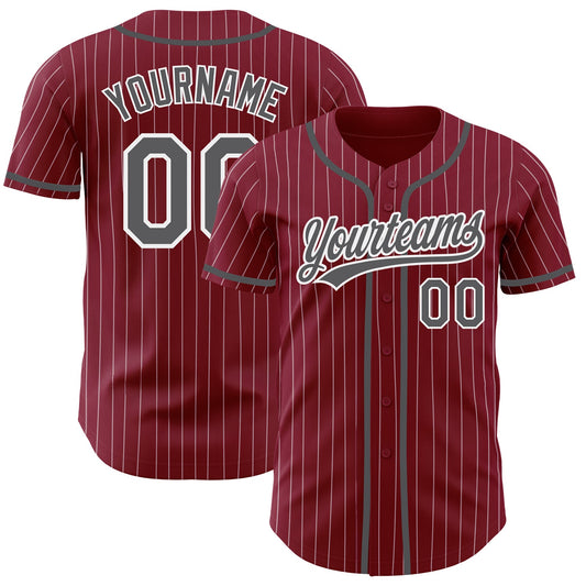 Custom Crimson White Pinstripe Steel Gray Authentic Baseball Jersey - Sky-Custom