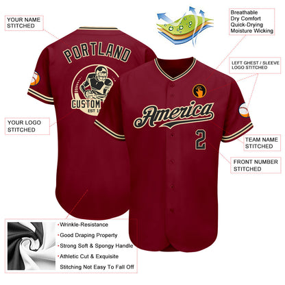 Custom Crimson Black-City Cream Authentic Baseball Jersey - Sky-Custom