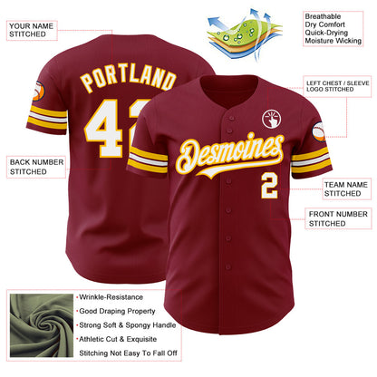 Custom Crimson White-Gold Authentic Baseball Jersey - Sky-Custom