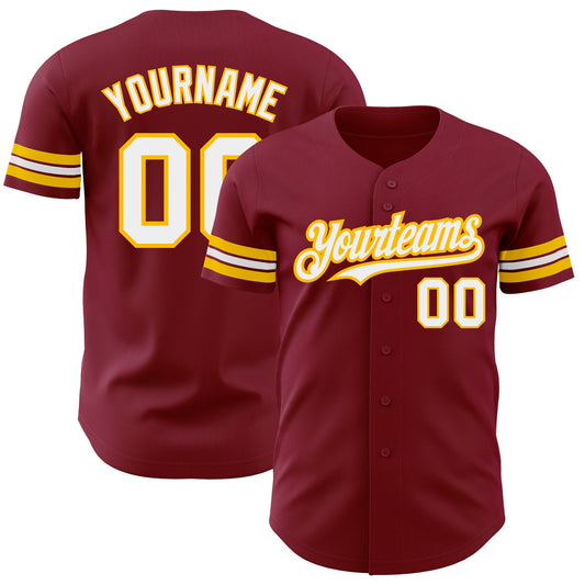Custom Crimson White-Gold Authentic Baseball Jersey - Sky-Custom