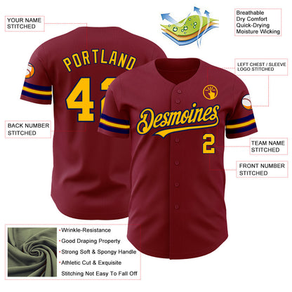 Custom Crimson Gold-Navy Authentic Baseball Jersey - Sky-Custom