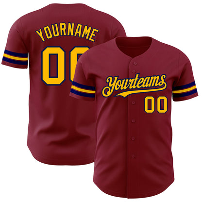 Custom Crimson Gold-Navy Authentic Baseball Jersey - Sky-Custom
