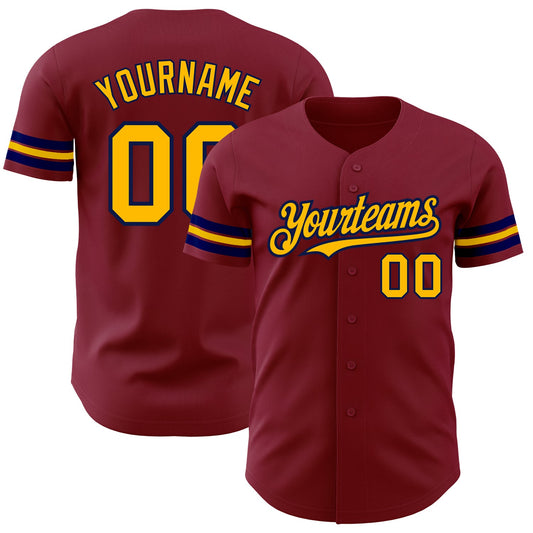 Custom Crimson Gold-Navy Authentic Baseball Jersey - Sky-Custom